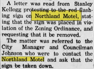 Northland Motel - April 1958 Complaints About Sign